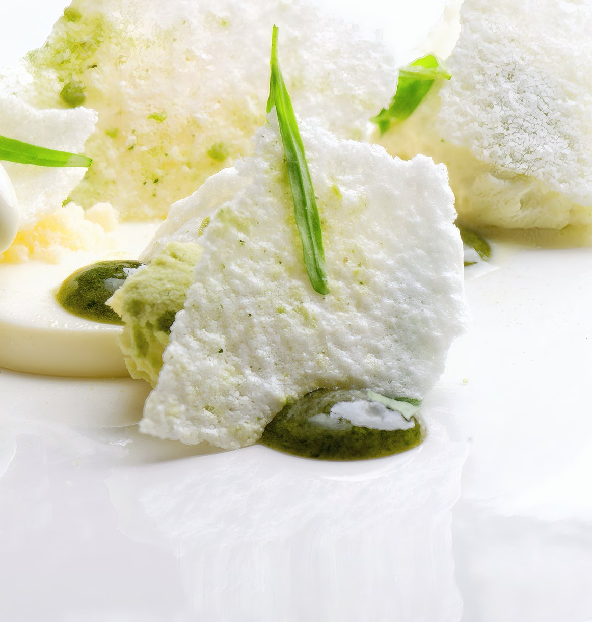 Burrata with pea and mint oil