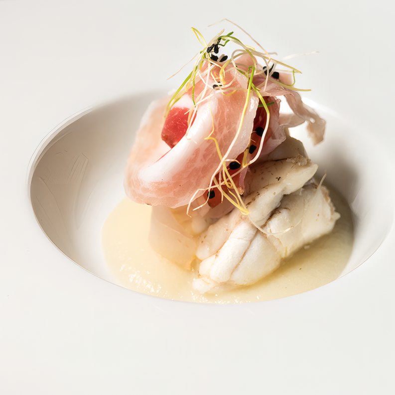 Halibut, Jamón, Beurre Blanc