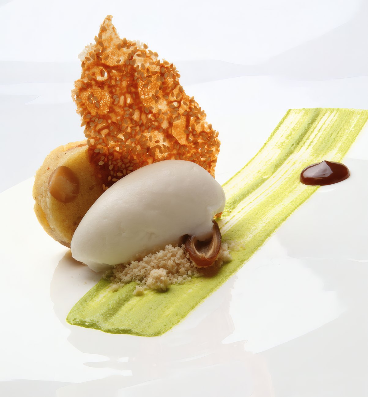 A tuile set into the ice cream