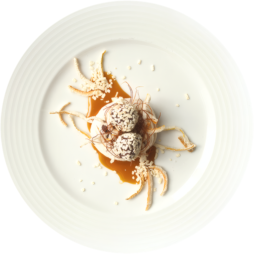 The hazelnut praline plate seen from above
