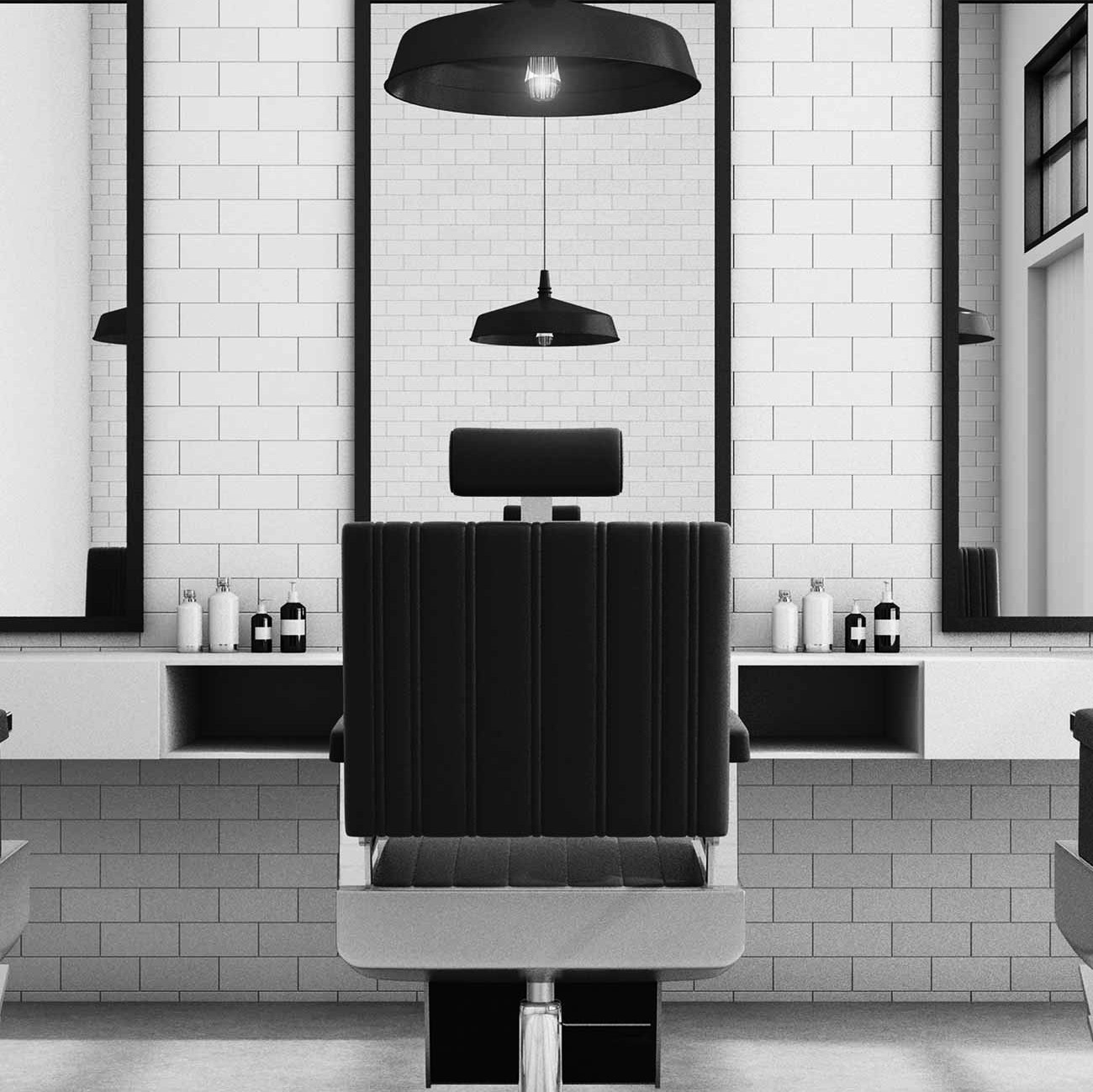 The barber chair between two mirrors