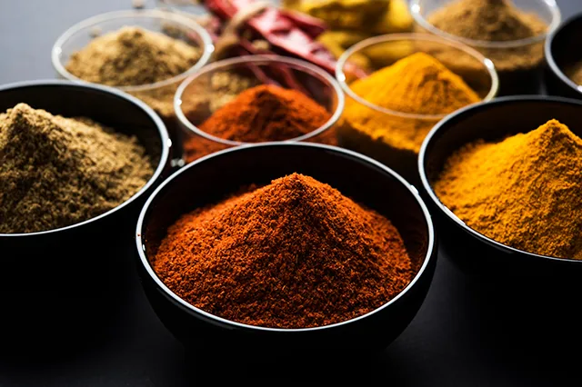 Bowls of ground masala