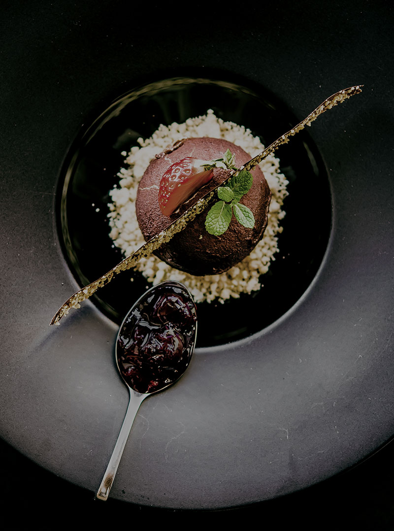 A plated dessert seen from above
