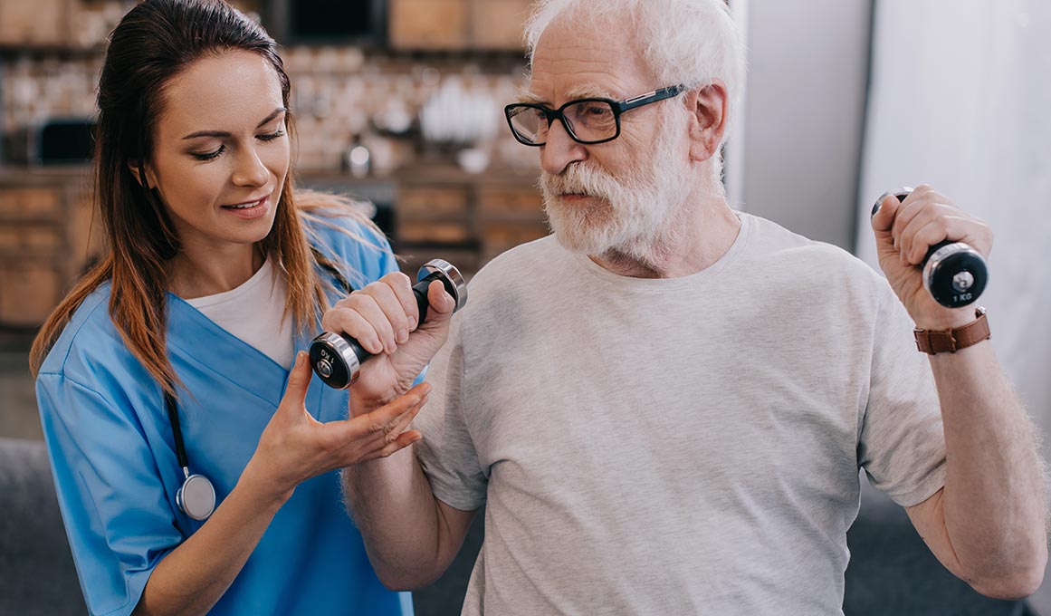A physiotherapist with a resident