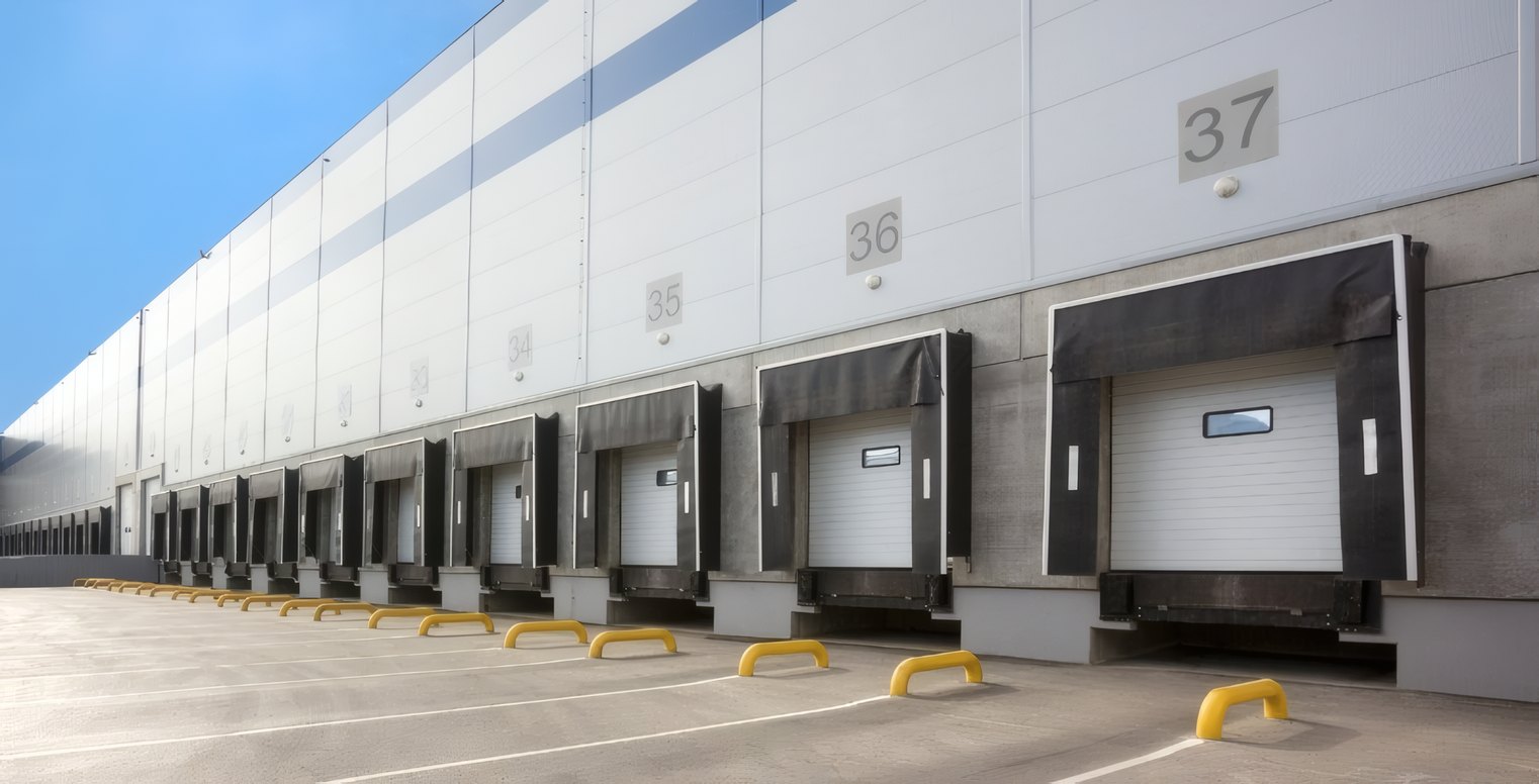 Loading docks with their doors open