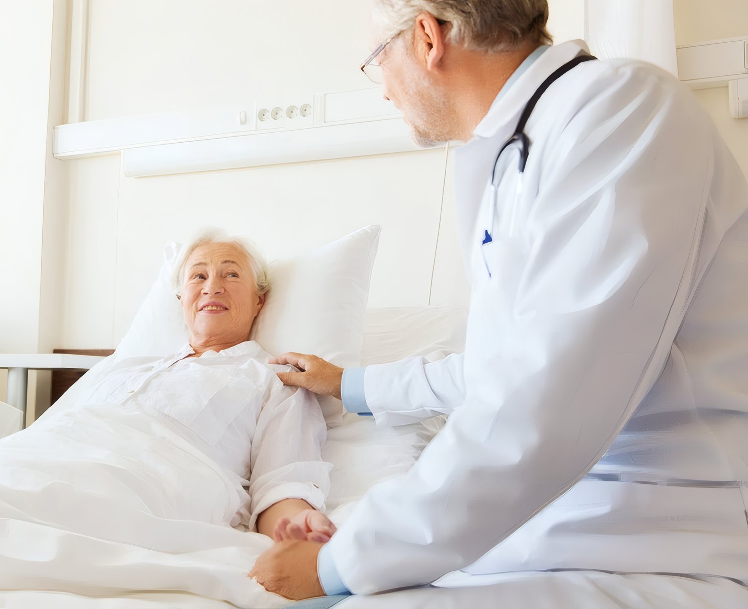 A doctor visiting a patient on the ward