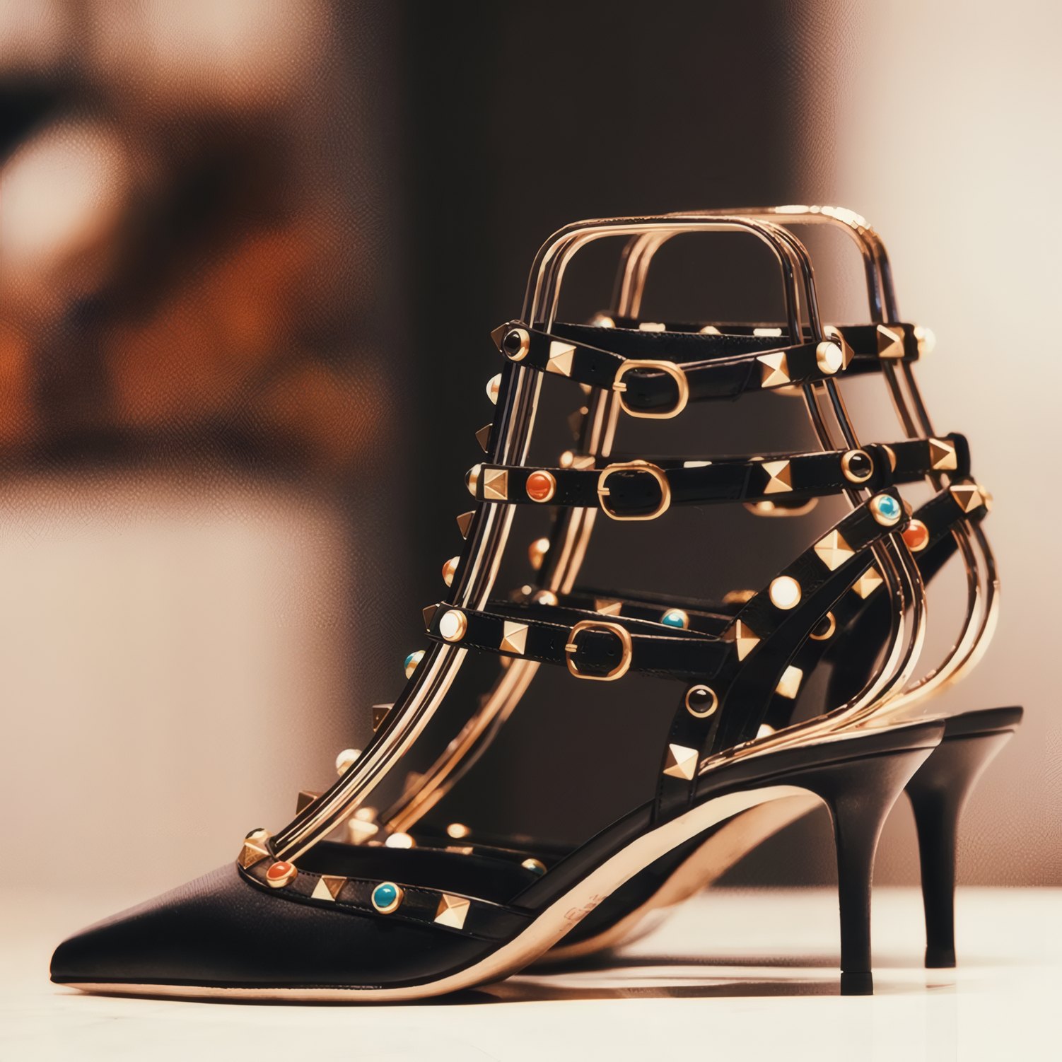 Black heels with gold studs