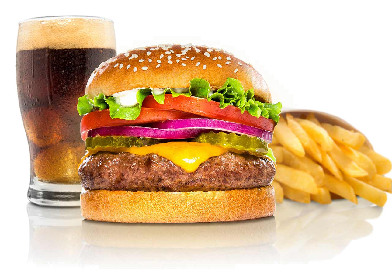 A burger, fries and a cold draft beer