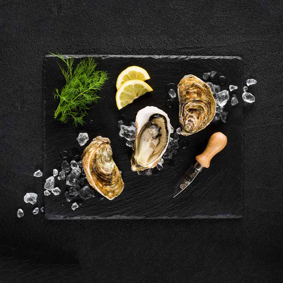 Oysters on slate