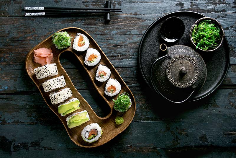 Rice rolls on a board