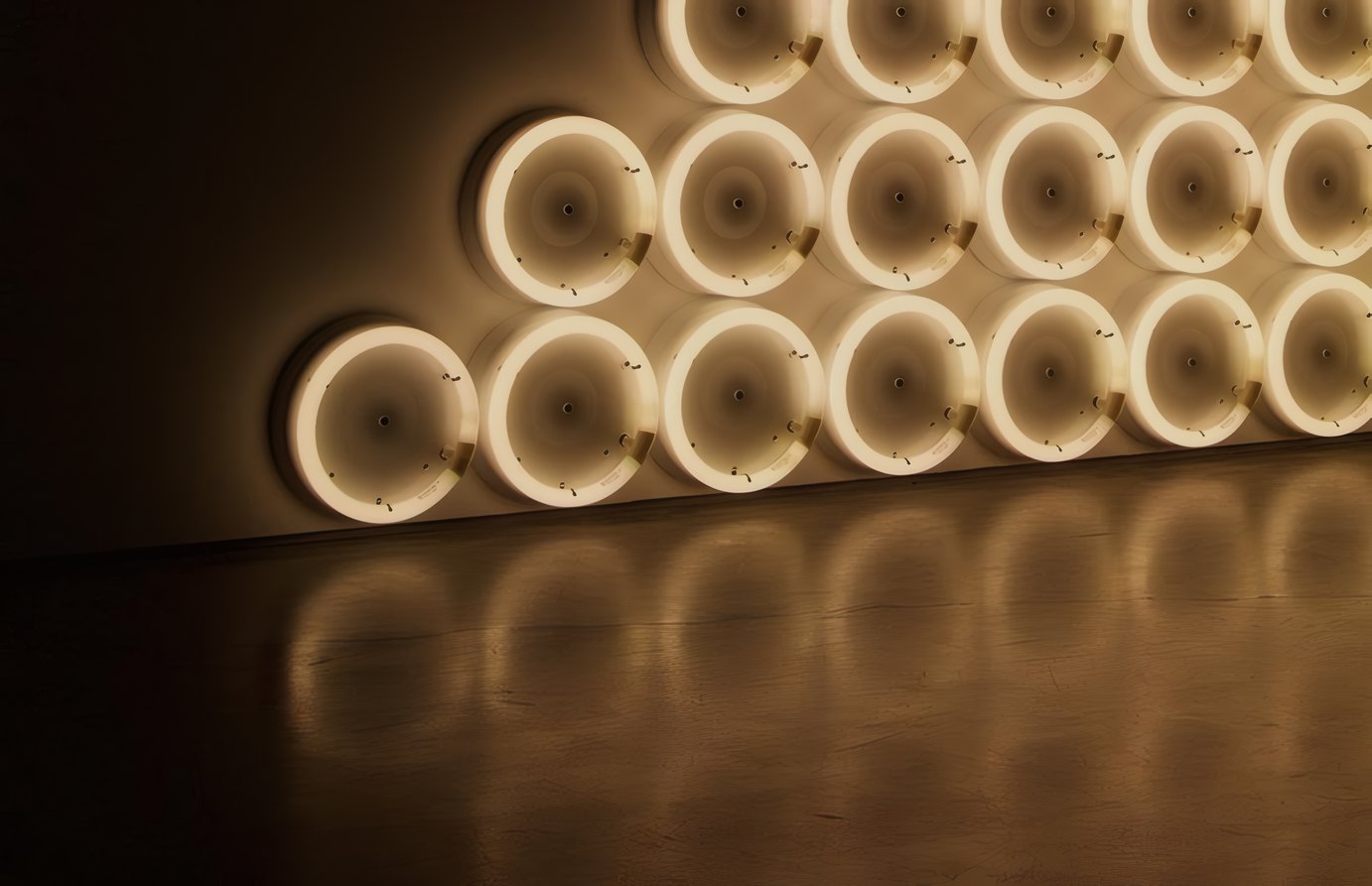 A wall of round lights