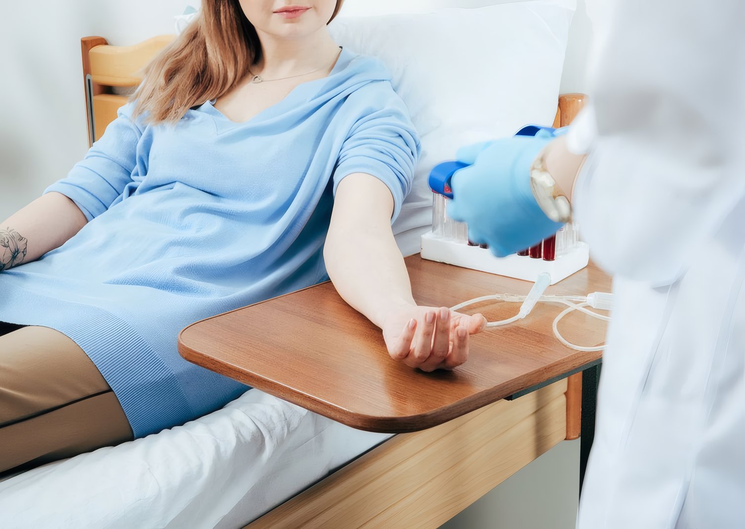 A pregnant patient resting during a check-up