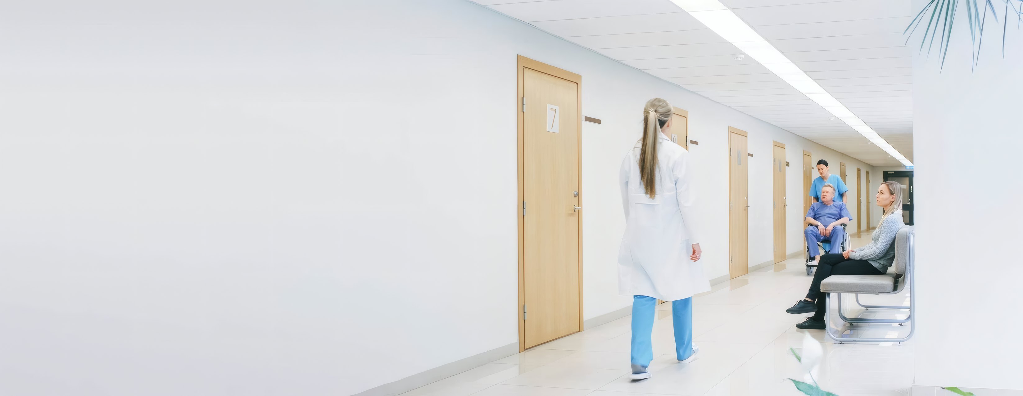 A bright hospital corridor