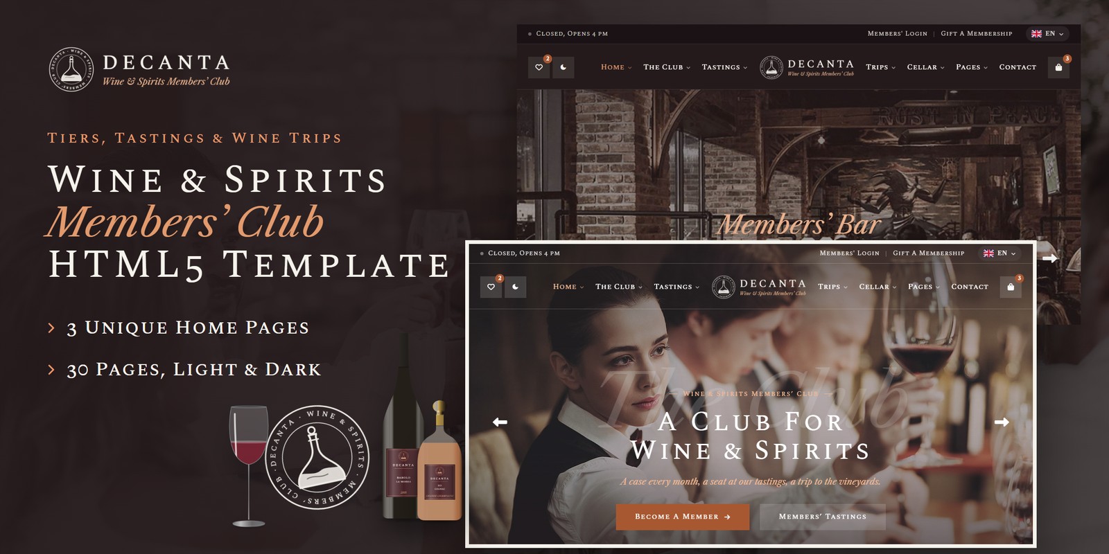 Decanta template home pages