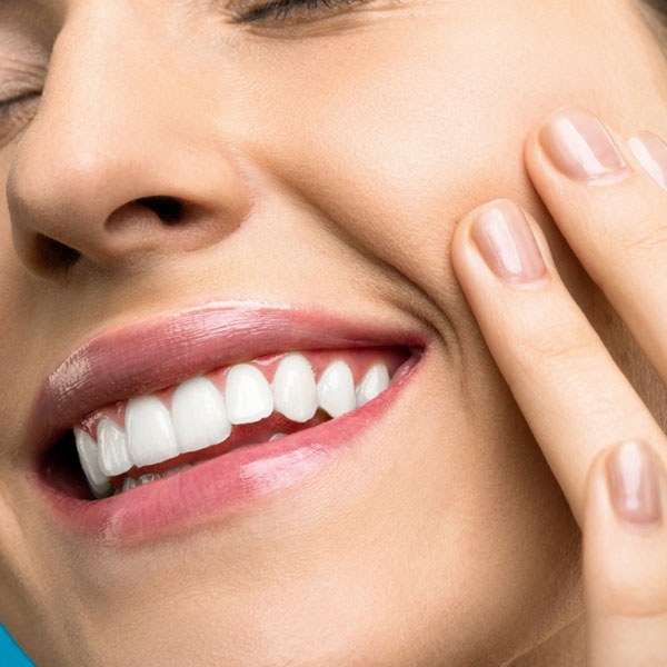 A close-up of a white smile
