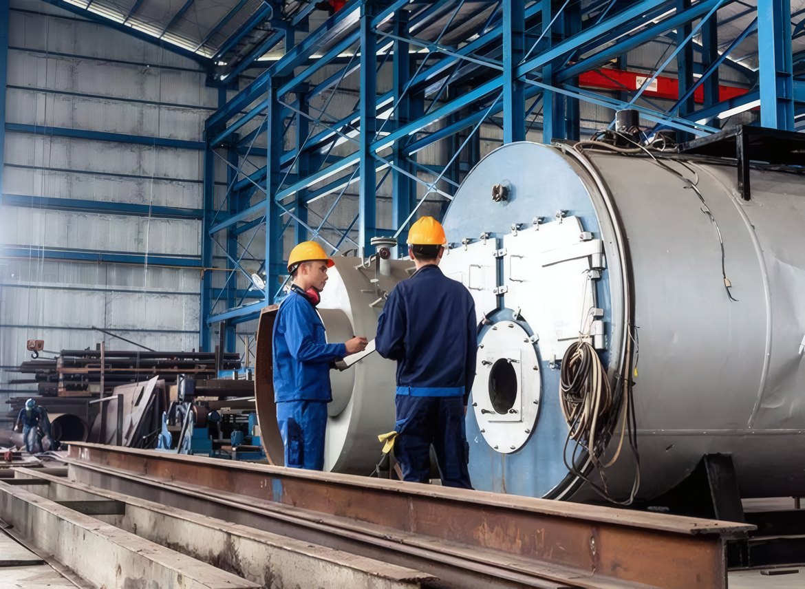 Two engineers at a vessel in the Cleveland plant