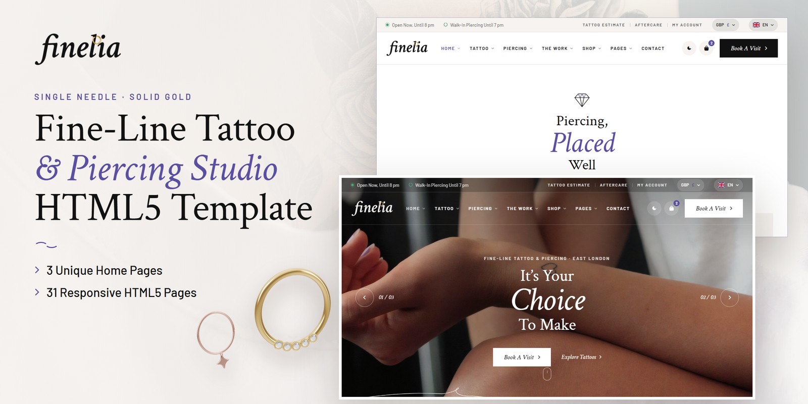 Finelia template home pages