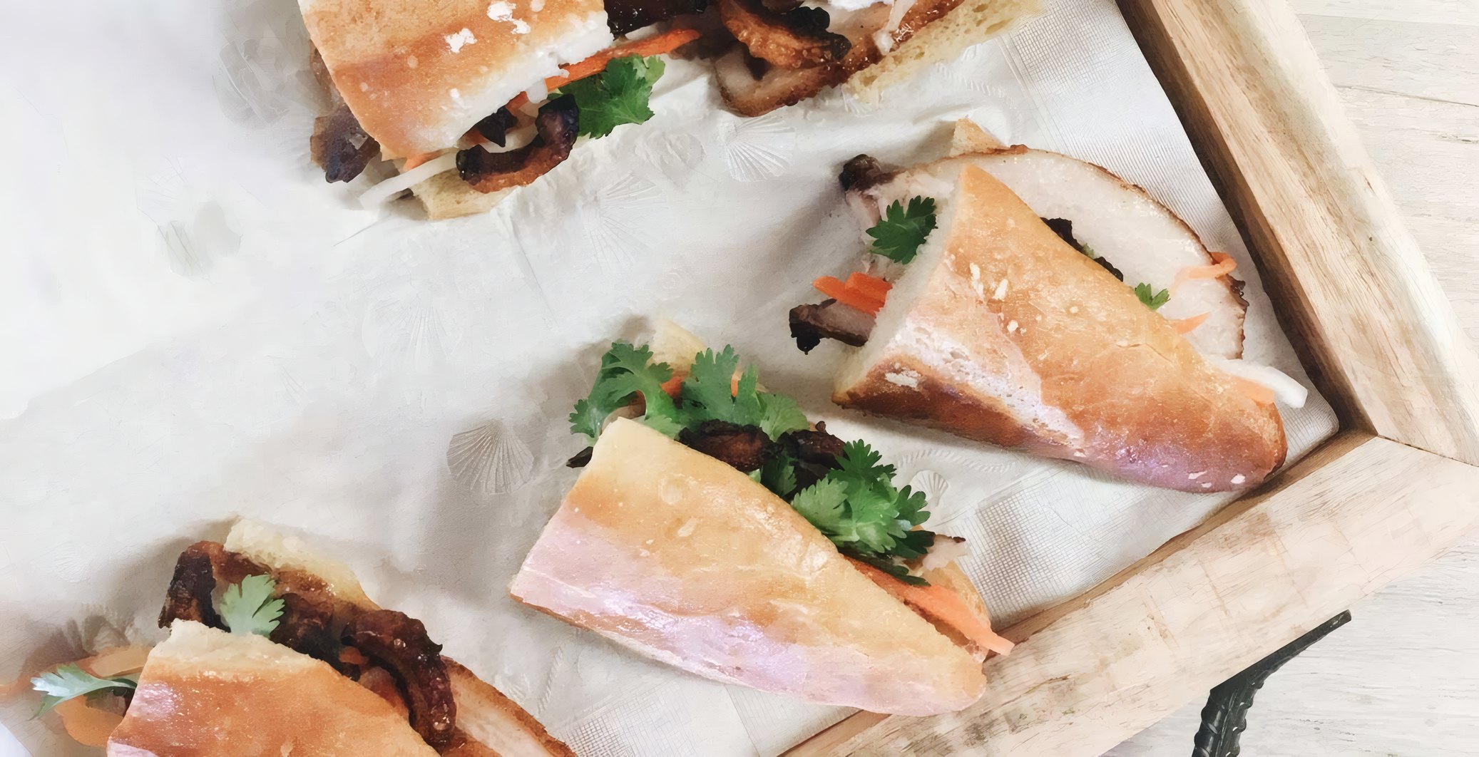 Sourdough sandwiches on baking paper
