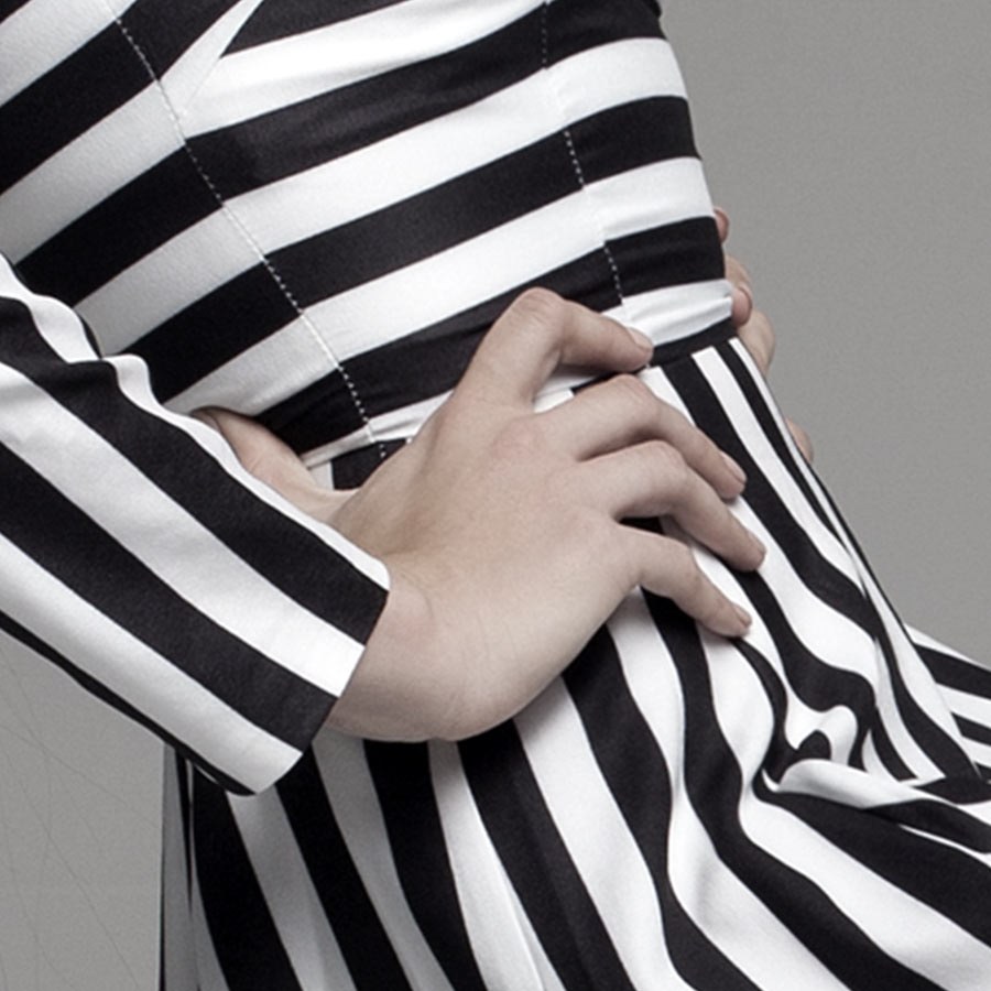 A black and white striped dress