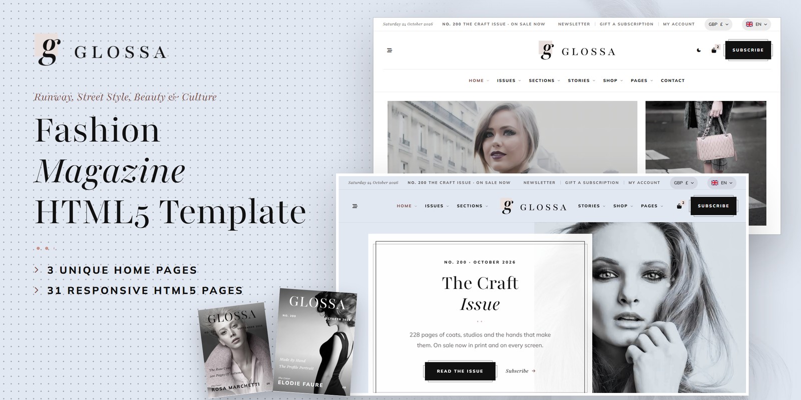 Glossa template home pages