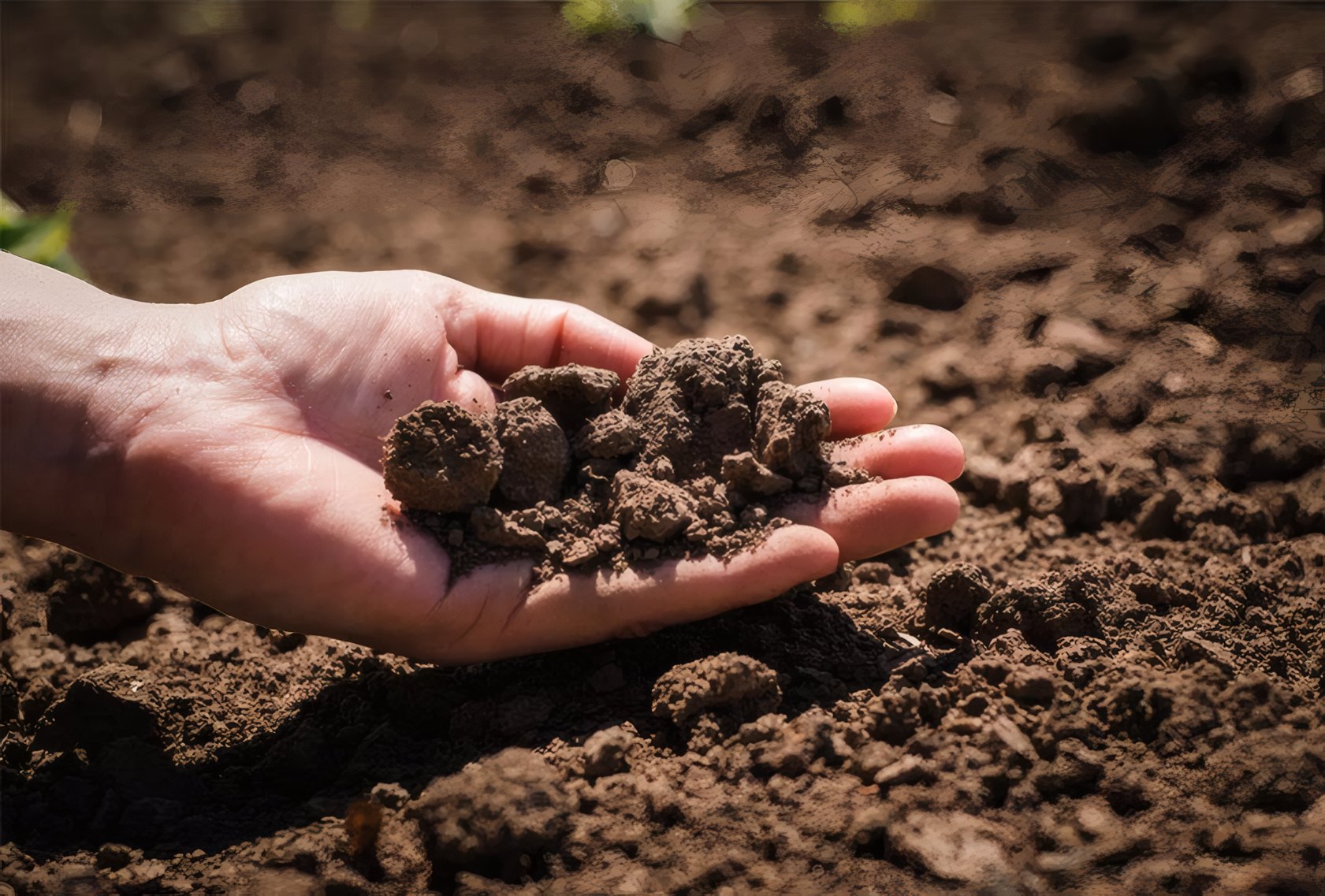 A handful of dark, crumbly soil
