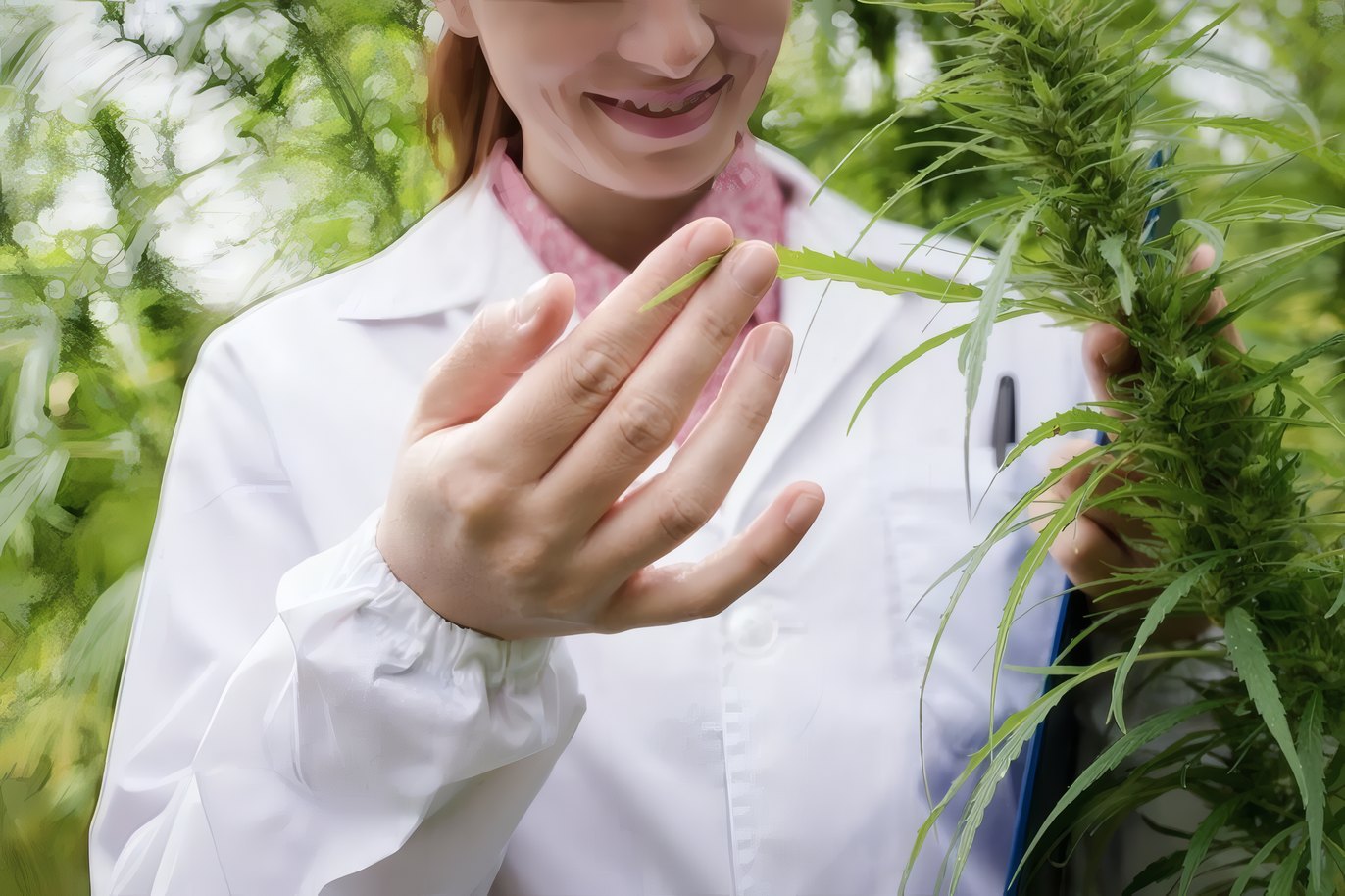 A grower checking hemp flowers in the field