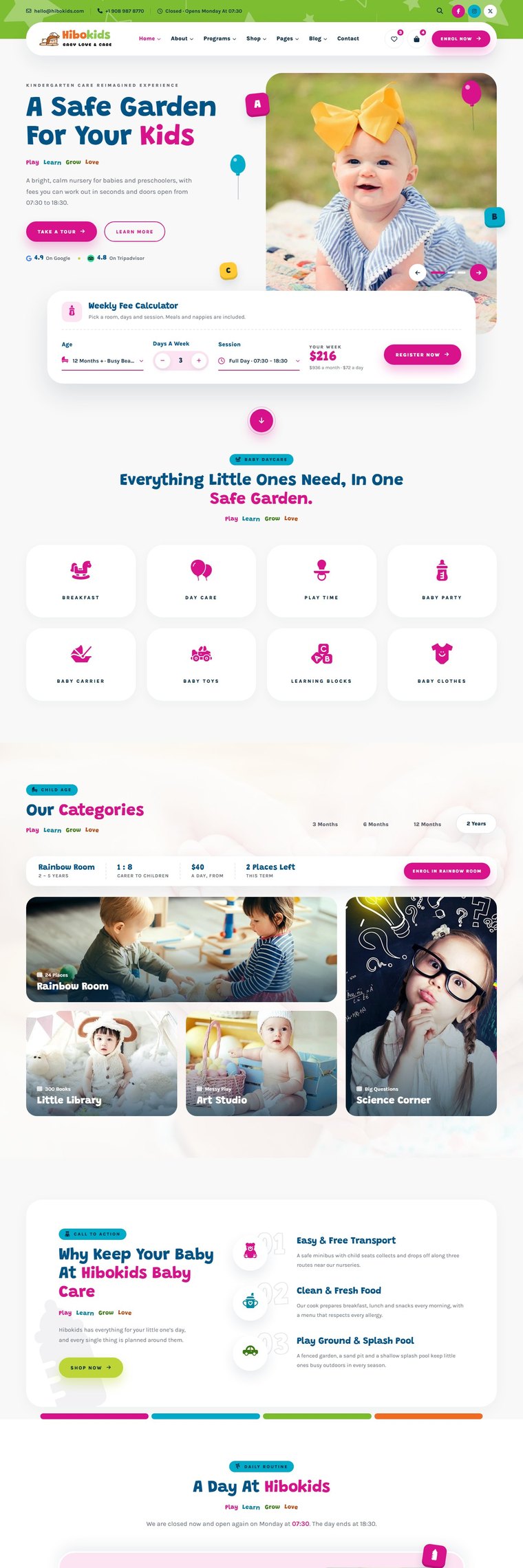 The Hibokids home page, from the top