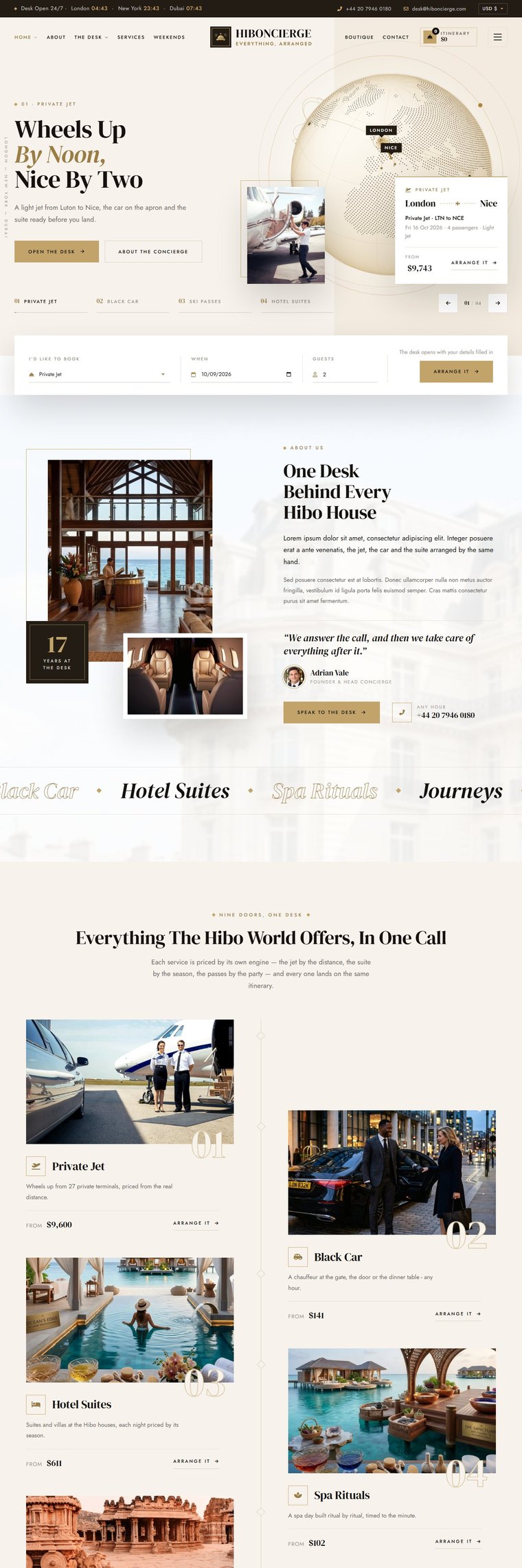 The Hiboncierge home page, from the top