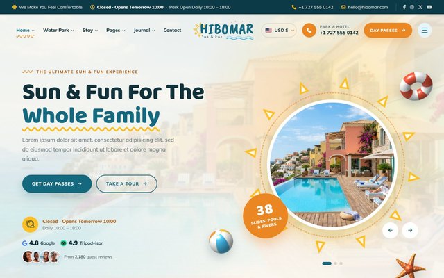 Hibomar Splash Resort website, view 1