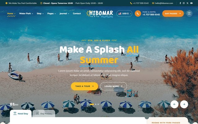 Hibomar Splash Resort website, view 2