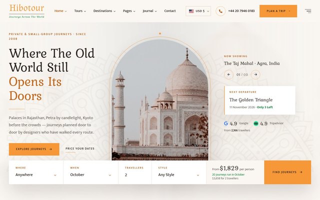 Hibotour Journeys website, view 1