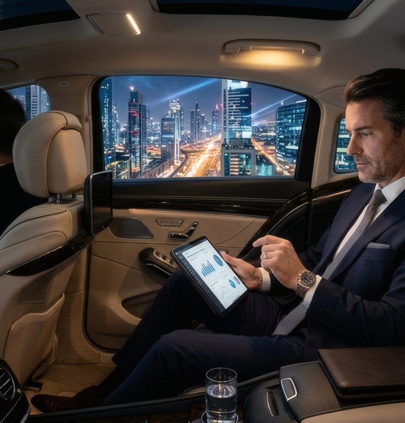 An executive in the back seat