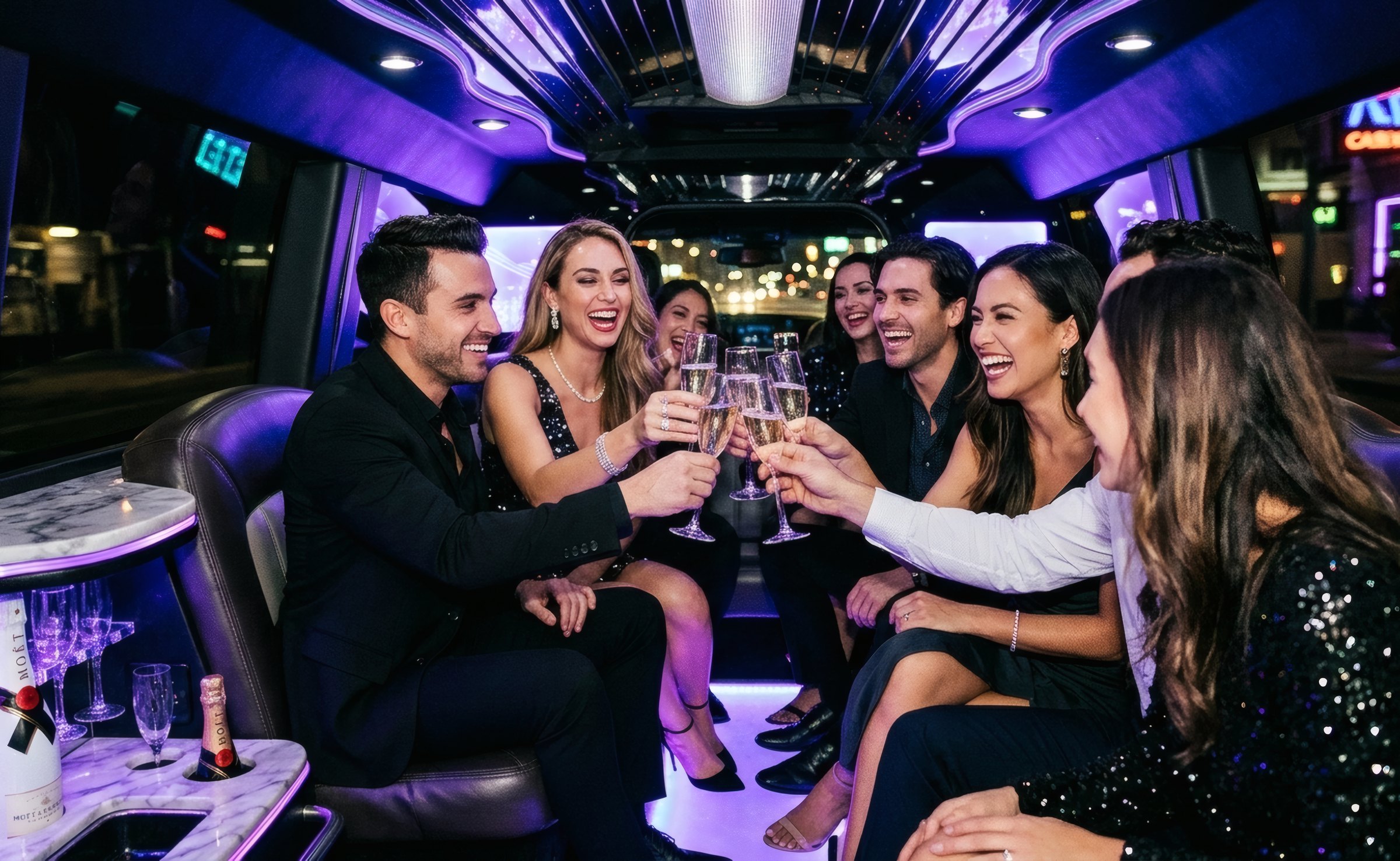 A party in the back of a limousine