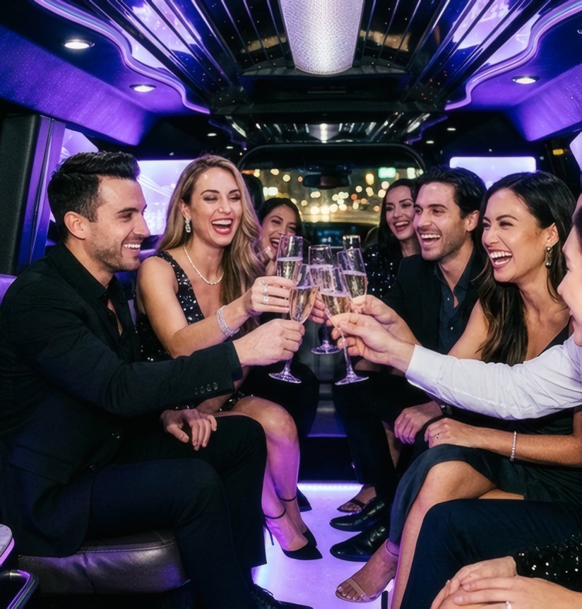 Friends toasting in a limousine