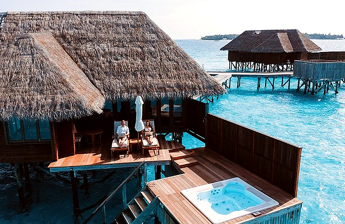 Water villas on stilts over the lagoon