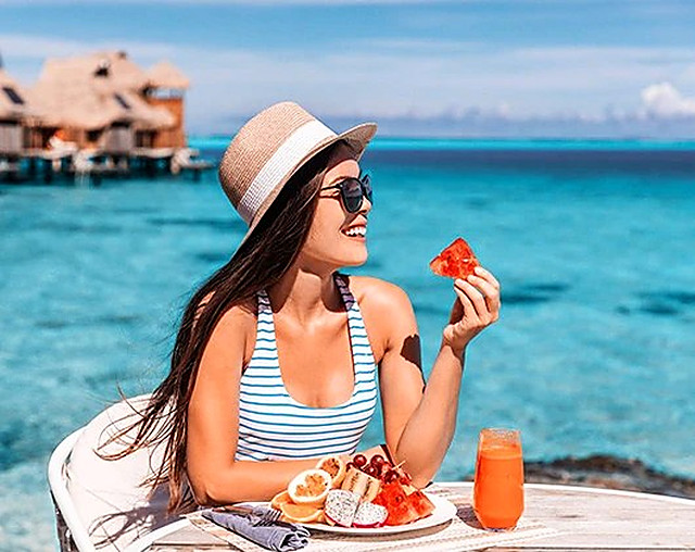 Breakfast on a terrace above the sea