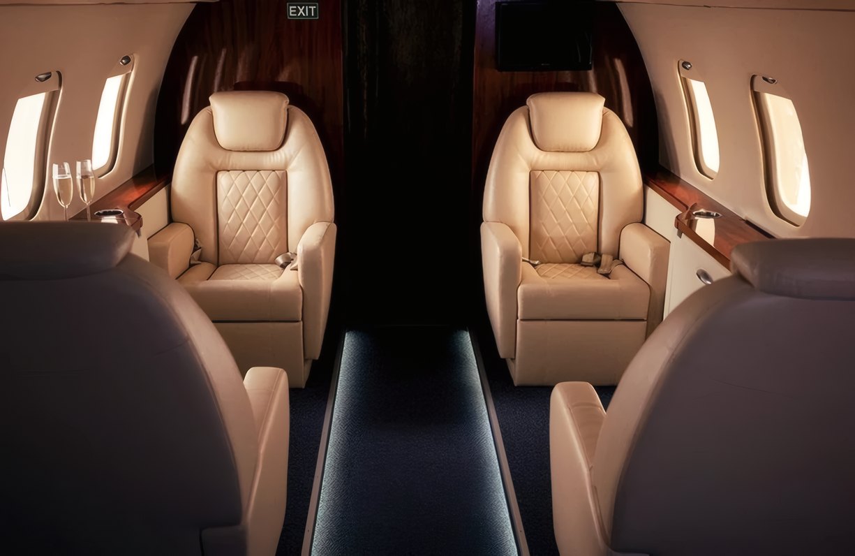 The cabin of a private jet