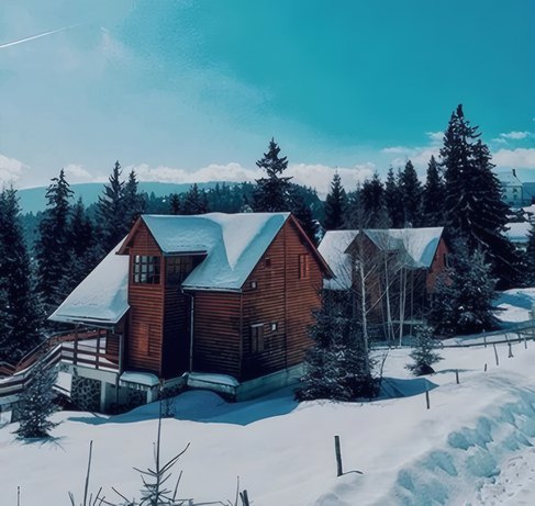 A lodge in fresh snow