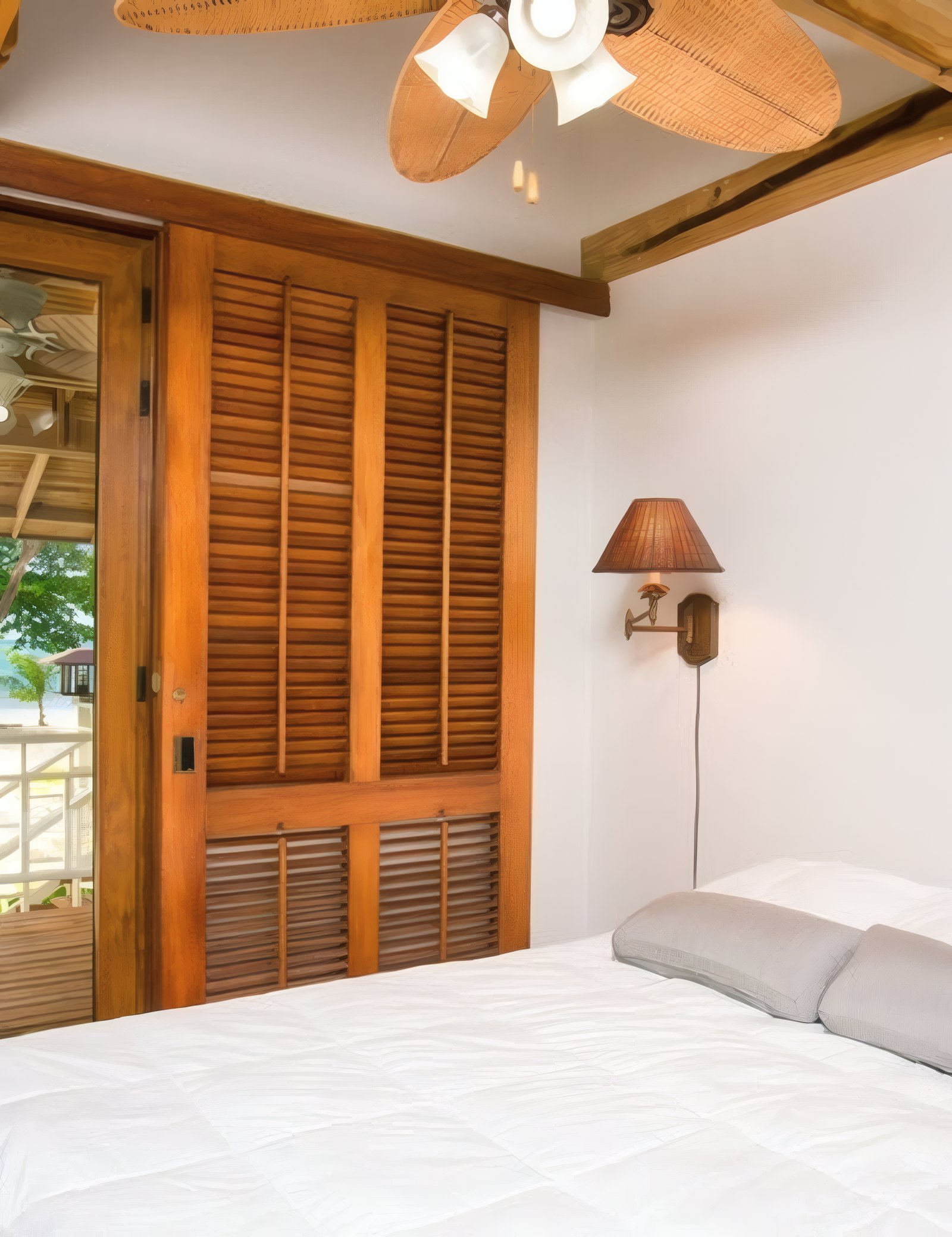 The writing desk facing the open water