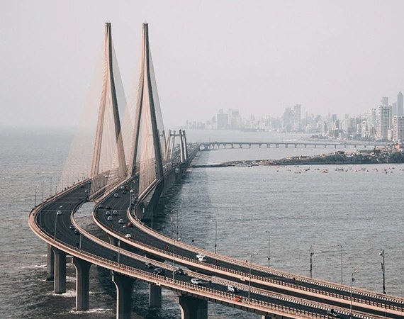 The Bandra-Worli Sea Link curving across the bay in Mumbai