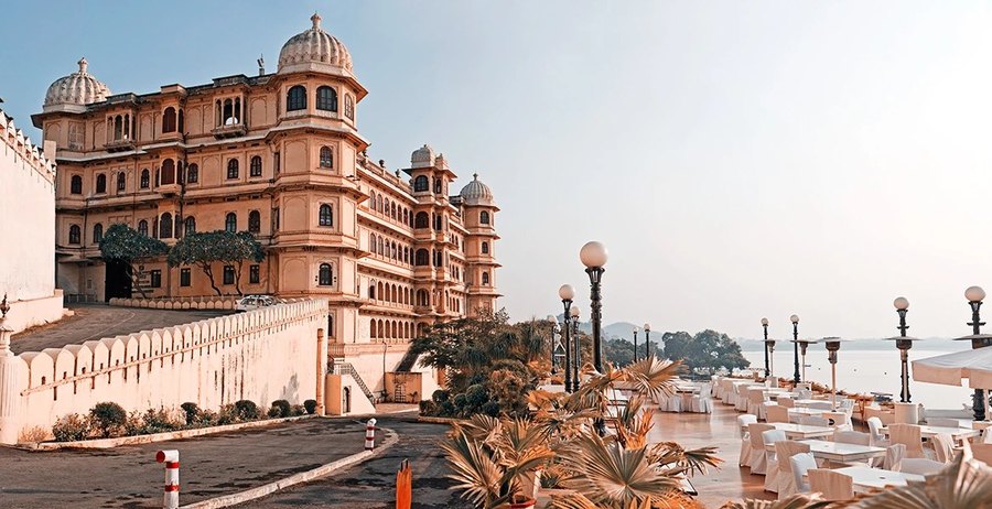 A lakeside palace hotel on the shore of Lake Pichola