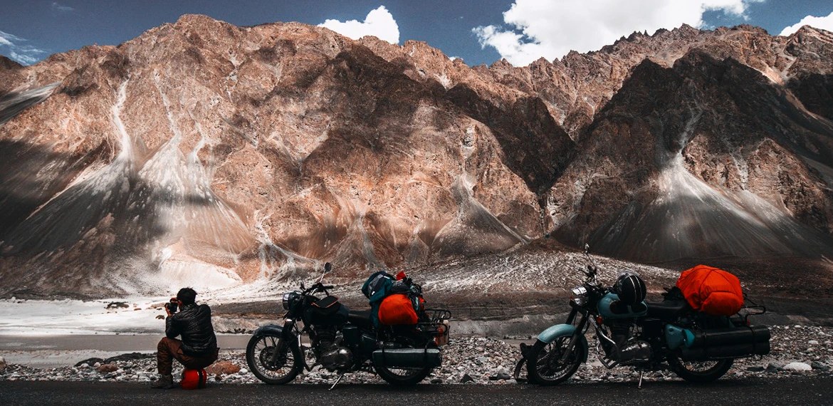 Prayer flags above a high Ladakh valley