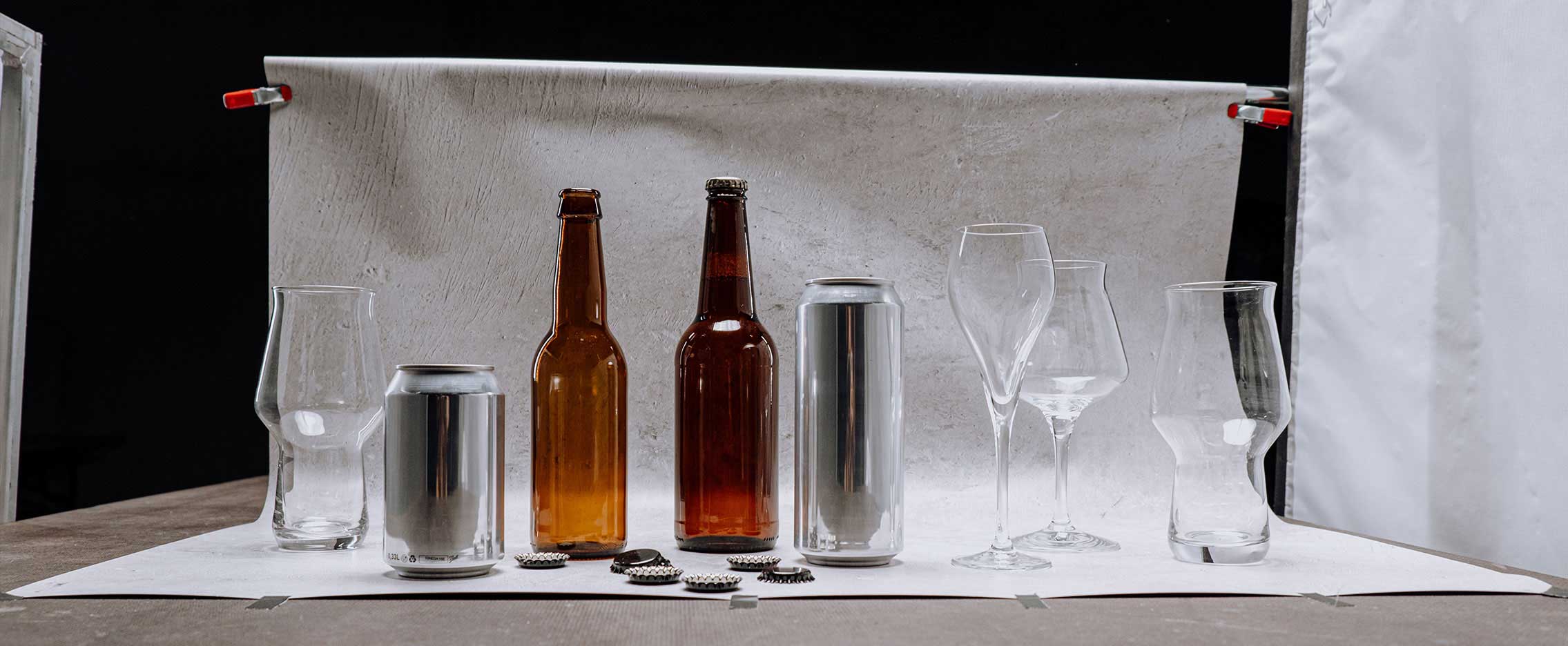 Bottles and glasses on a tasting table