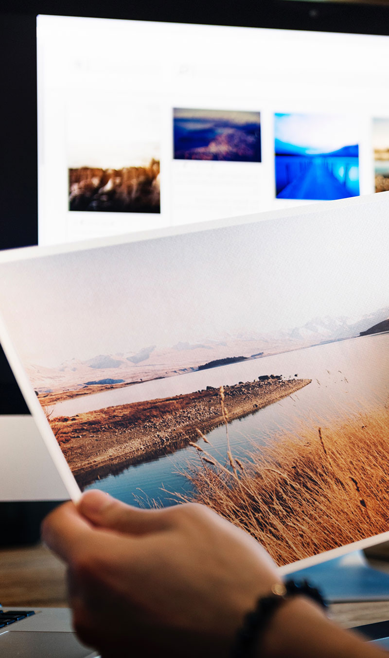 Checking a landscape print against the screen