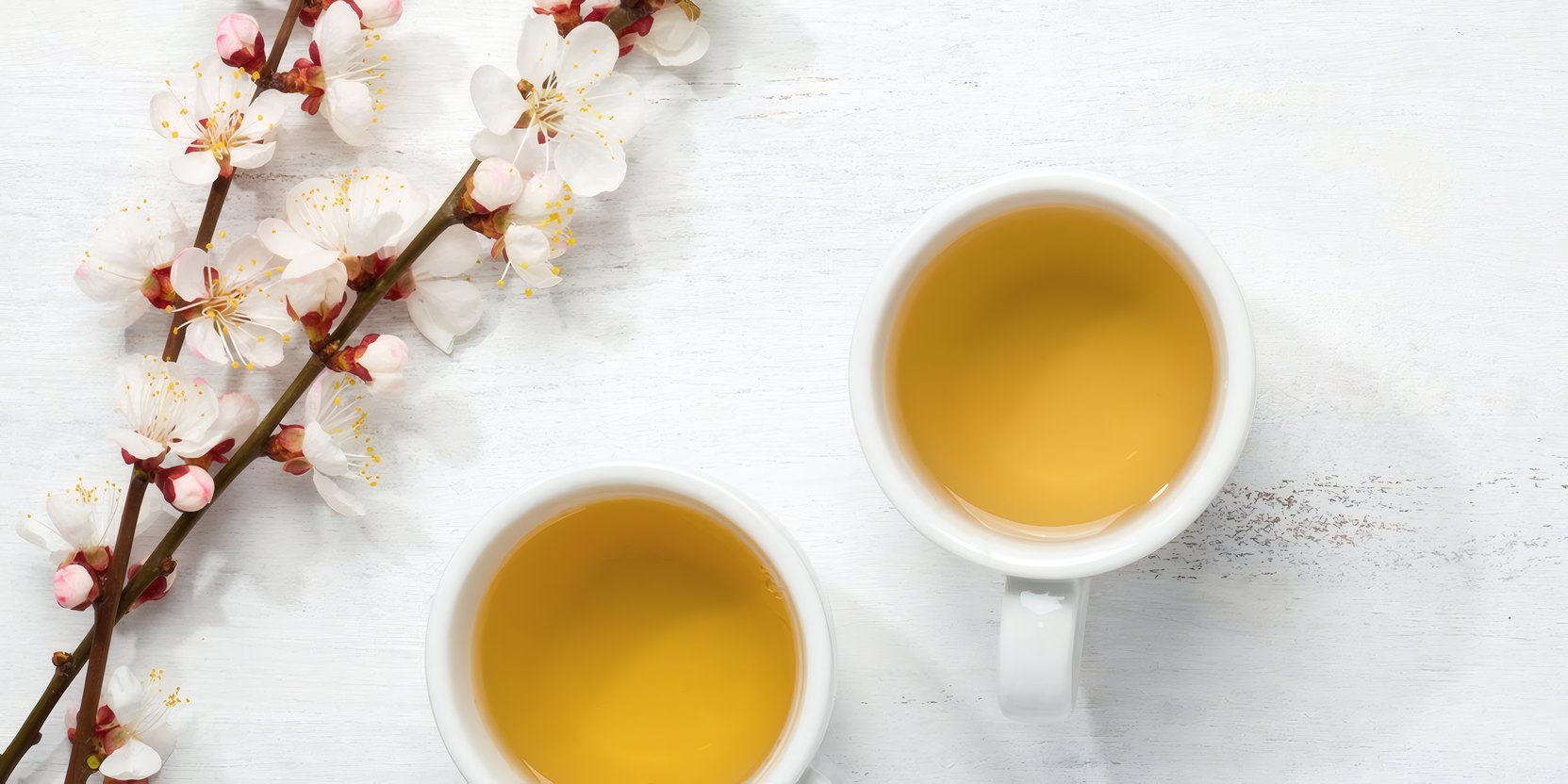 A cup of red tea among fresh thyme, mint and lemongrass