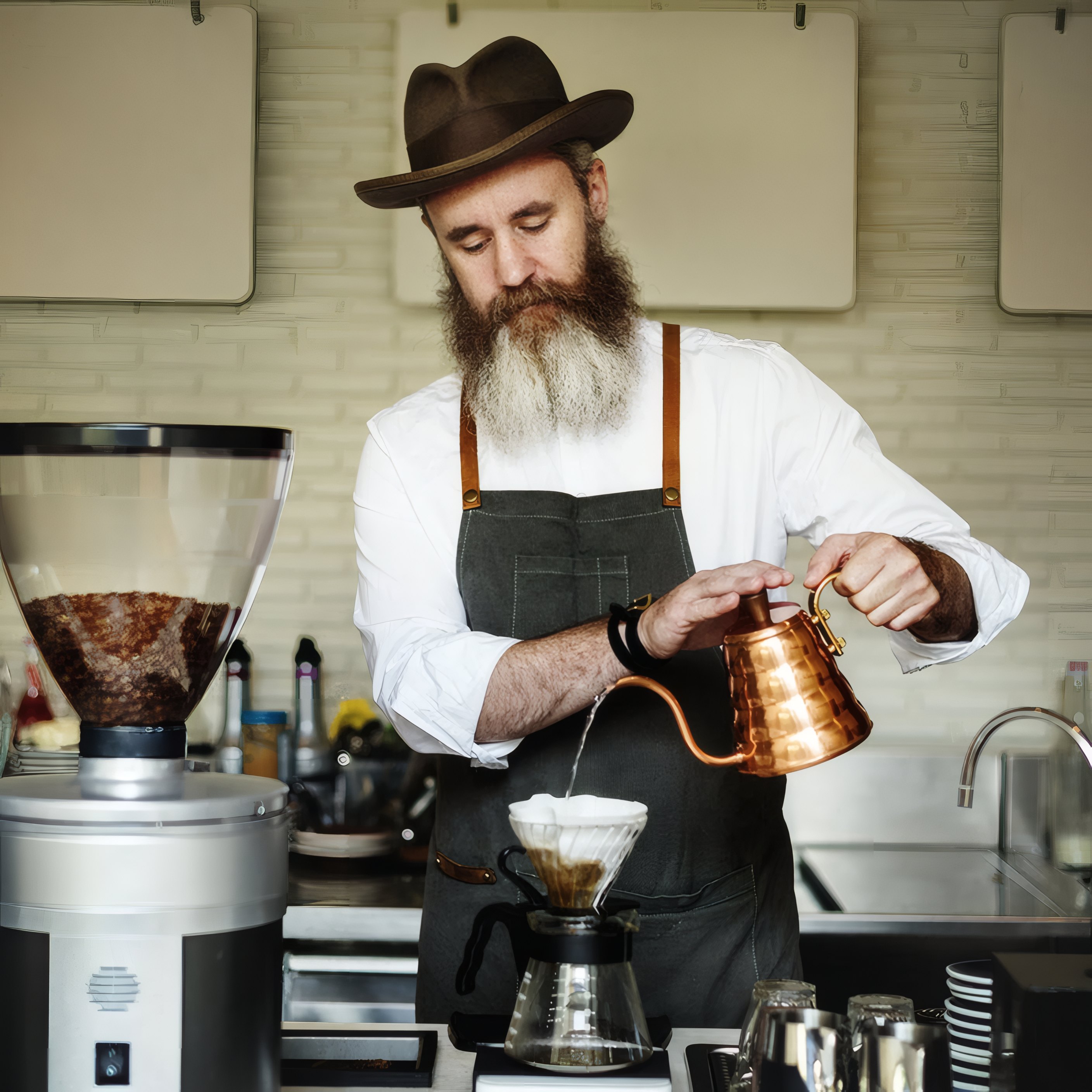 A barista pouring a slow filter coffee