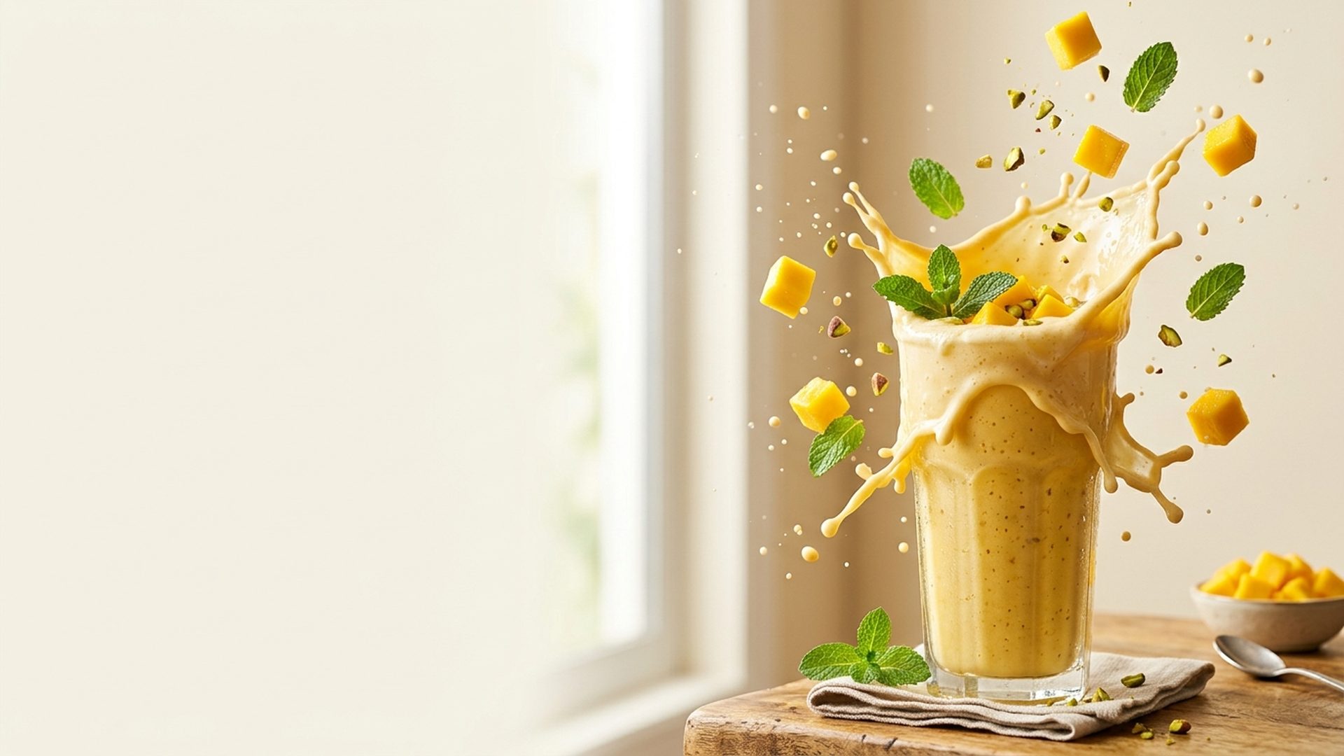 Mango lassi with a fresh fruit splash