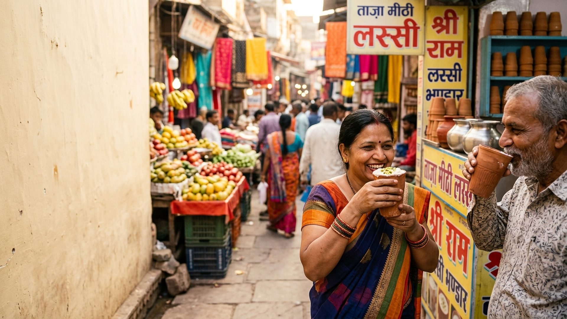 Lassi lovers at an Indian market
