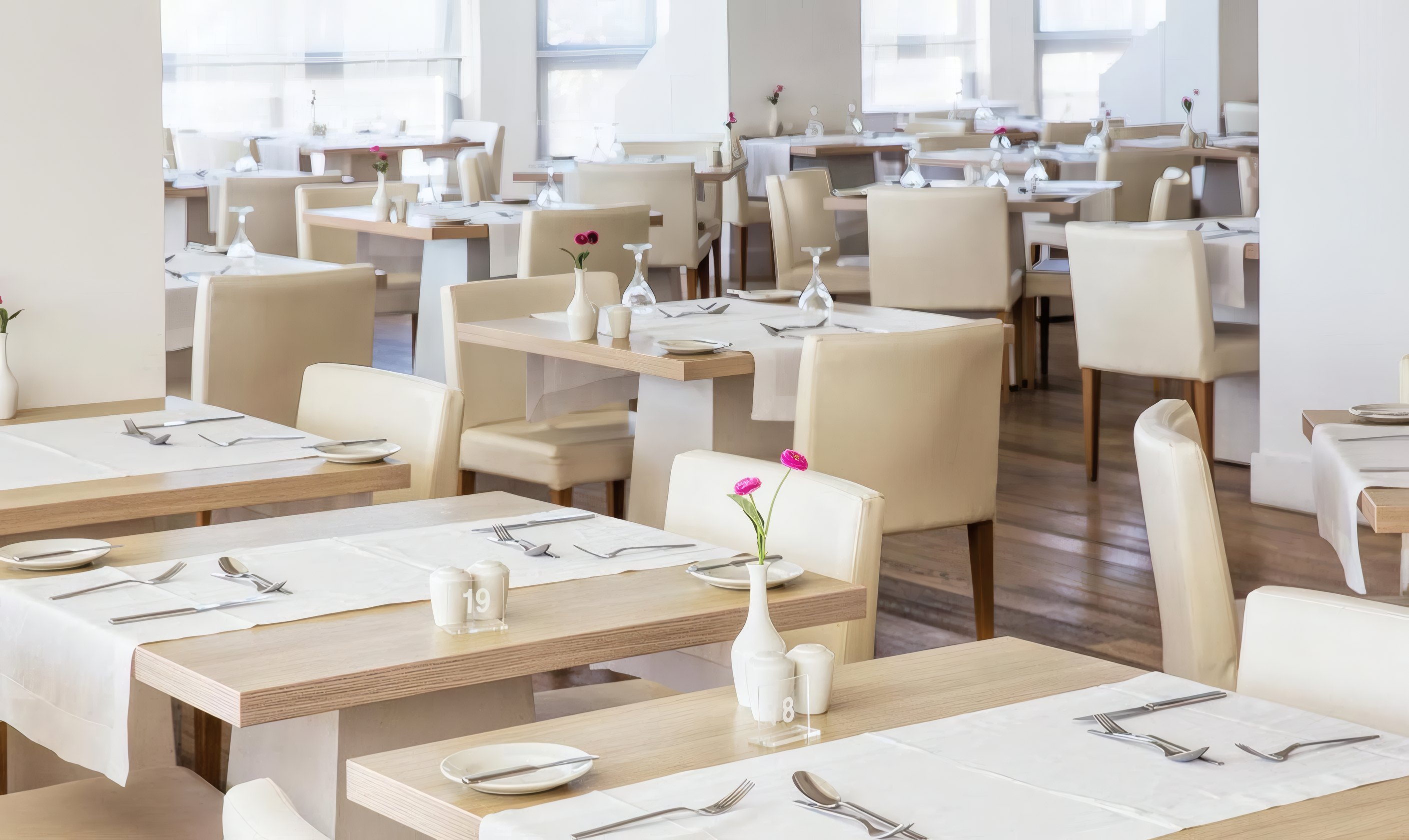 The dining room laid for lunch