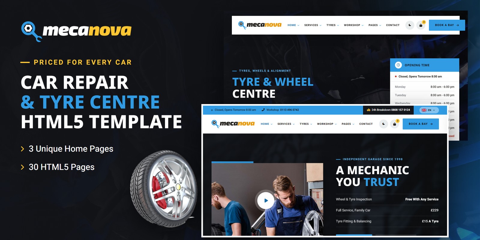 Mecanova template home pages